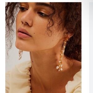 Free People Willow Gold and Pearl Dangle Earrings